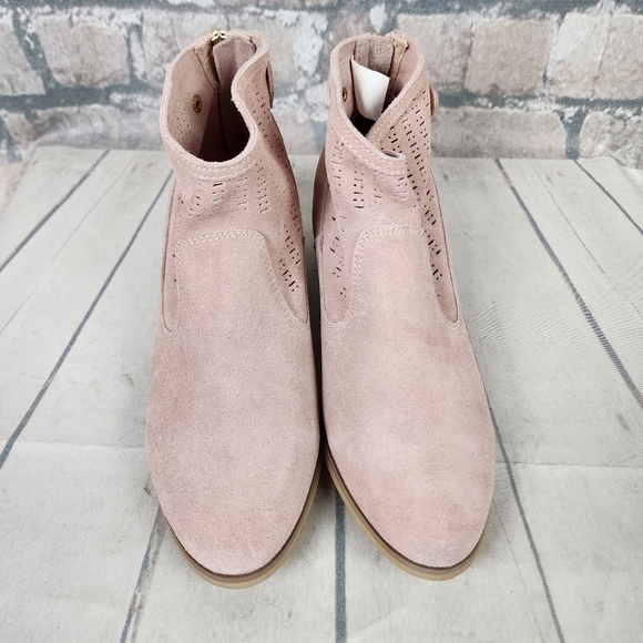 Denver Hayes Pink Suede Leather Ankle Bootie Perforated Almond Toe Size 9 - Picture 9 of 15